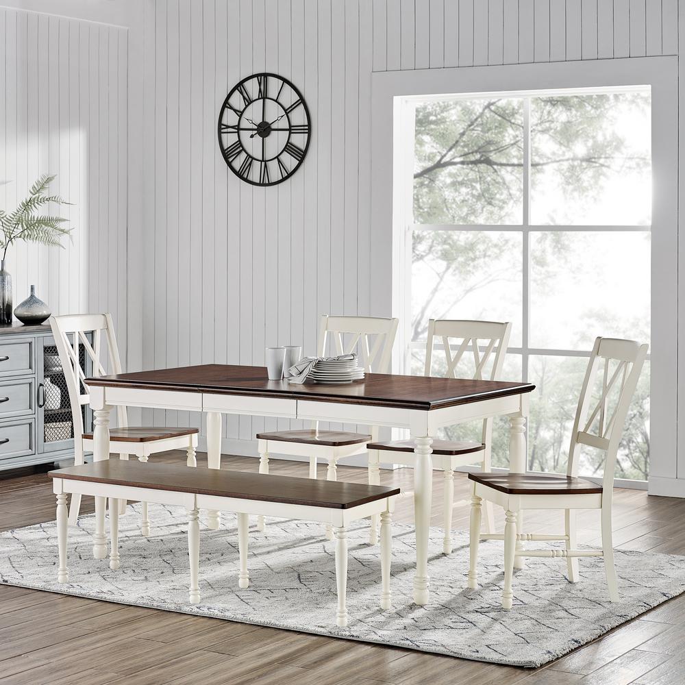 Shelby 6 Piece Dining Set Distressed White - Table, Bench, & 4 Chairs. Picture 3
