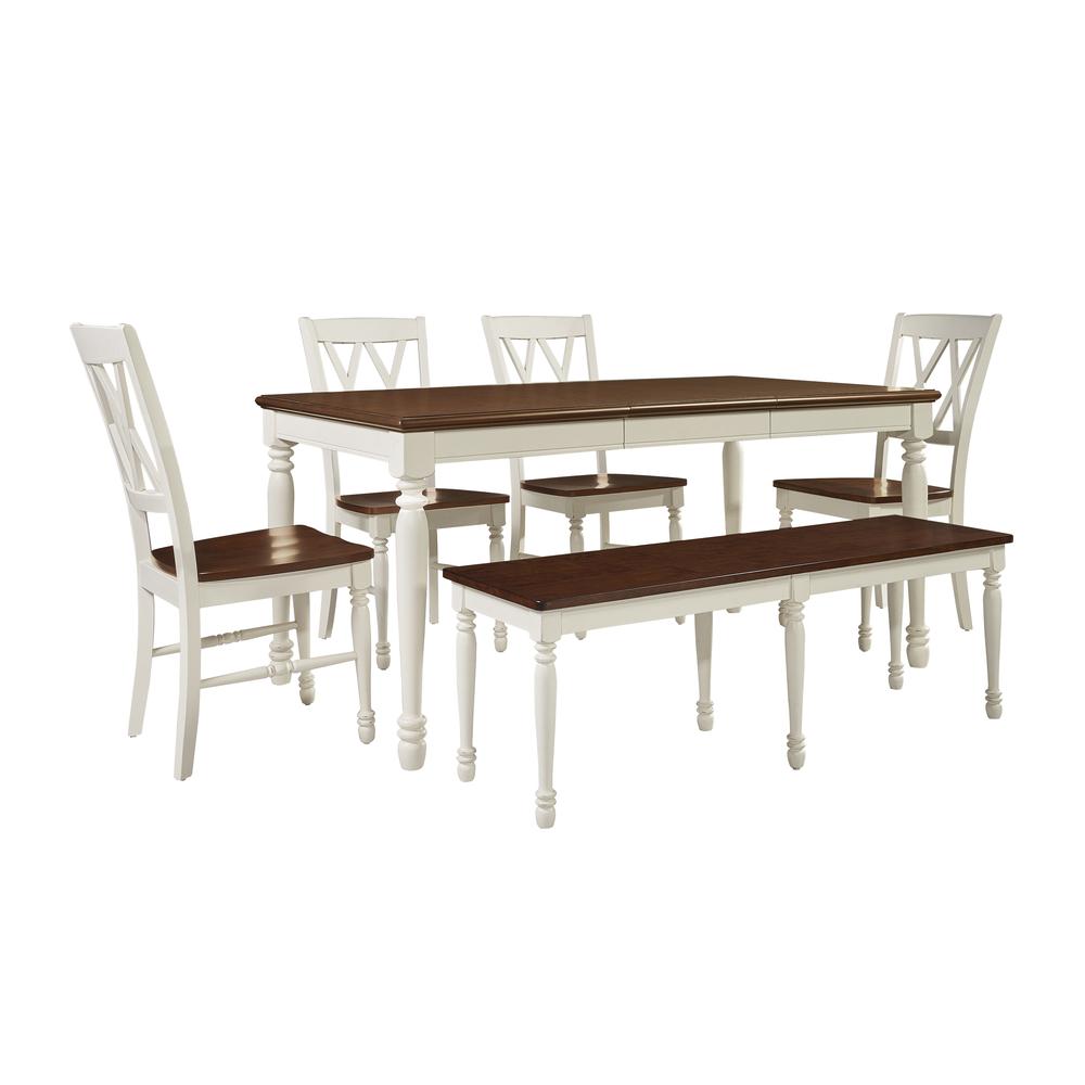 Shelby 6 Piece Dining Set Distressed White - Table, Bench, & 4 Chairs. Picture 1