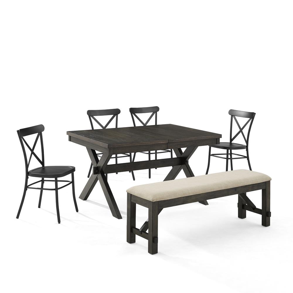 Hayden 6-Piece Dining Table Set For 7 W/Camille Chairs, Table, Bench, & 4 Chairs. Picture 10