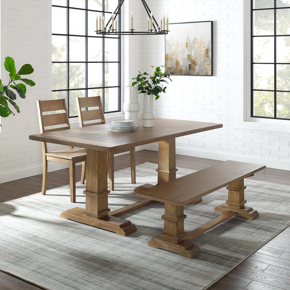 Joanna 4-Piece Dining Table Set For 5 - Table, Bench, & 2 Ladder-Back Chairs. Picture 2