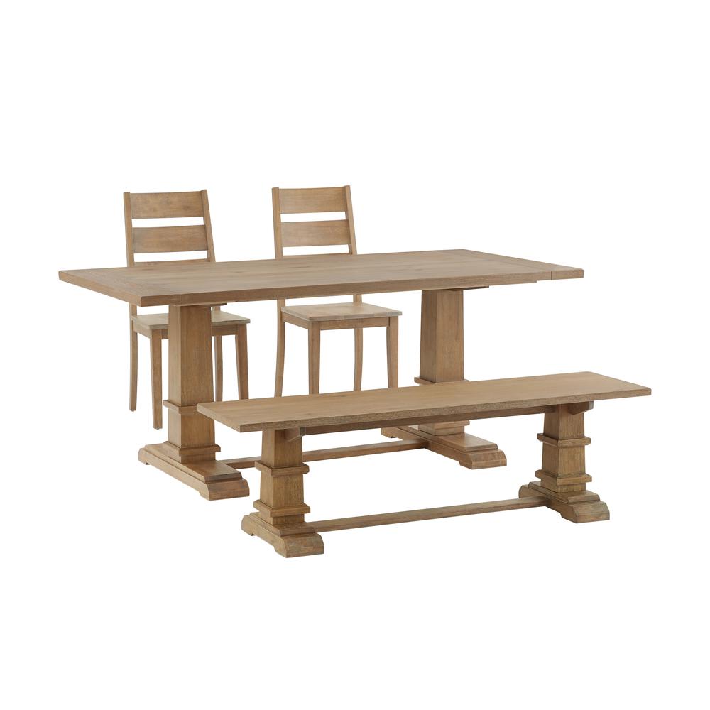 Joanna 4-Piece Dining Table Set For 5 - Table, Bench, & 2 Ladder-Back Chairs. Picture 1