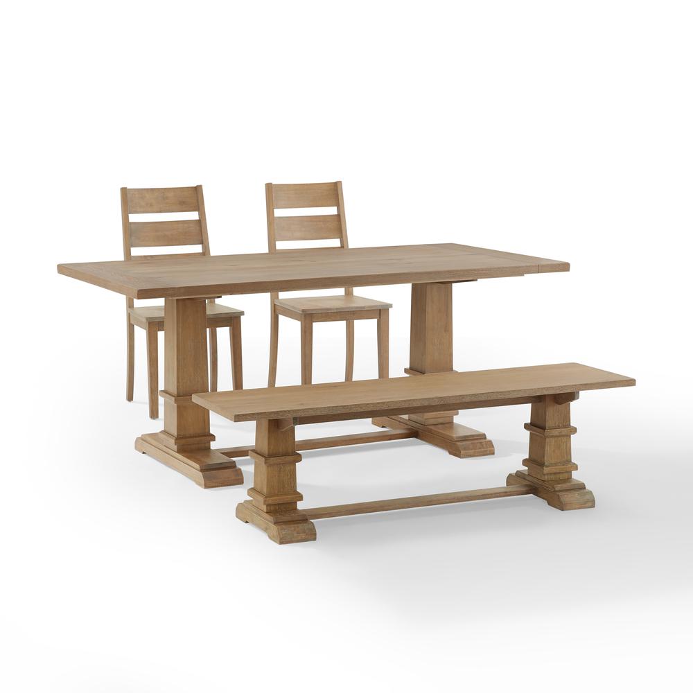 Joanna 4-Piece Dining Table Set For 5 - Table, Bench, & 2 Ladder-Back Chairs. Picture 5