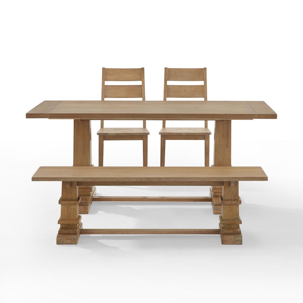 Joanna 4-Piece Dining Table Set For 5 - Table, Bench, & 2 Ladder-Back Chairs. Picture 6