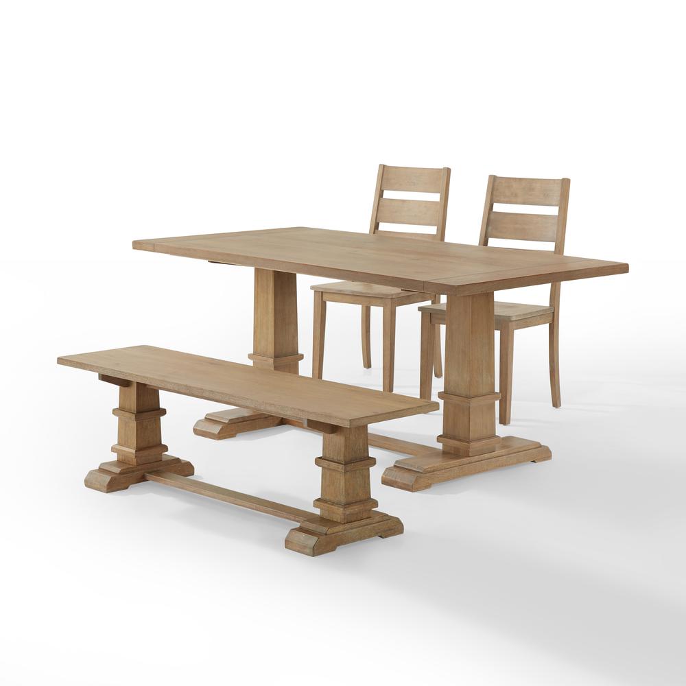 Joanna 4-Piece Dining Table Set For 5 - Table, Bench, & 2 Ladder-Back Chairs. Picture 7