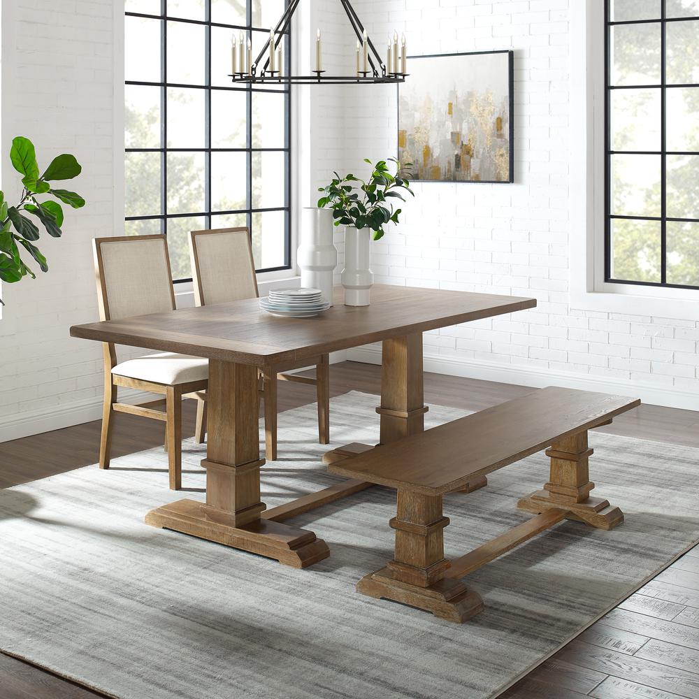 Joanna 4-Piece Dining Table Set For 5 - Table, Bench, & 2 Upholstered Chairs. Picture 2