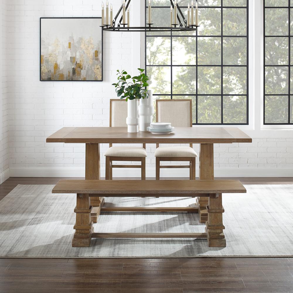 Joanna 4-Piece Dining Table Set For 5 - Table, Bench, & 2 Upholstered Chairs. Picture 3