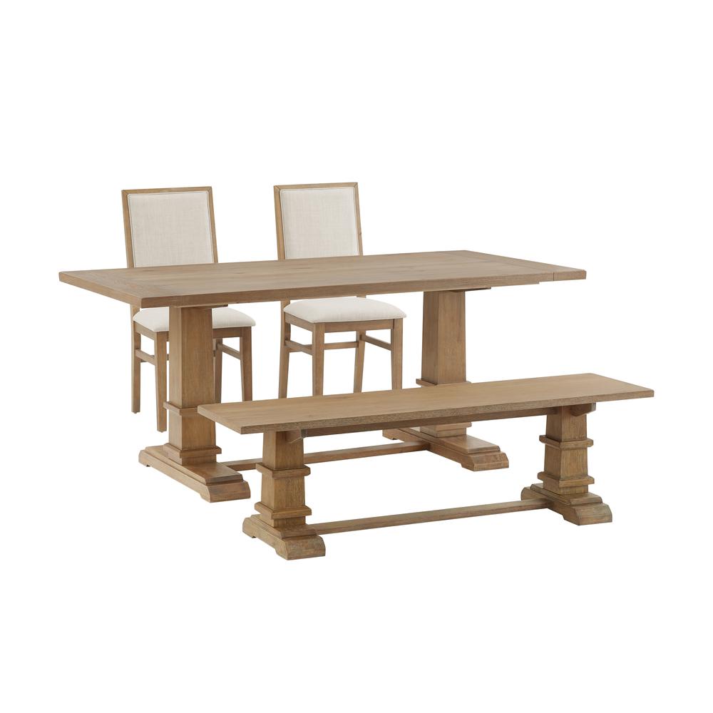 Joanna 4-Piece Dining Table Set For 5 - Table, Bench, & 2 Upholstered Chairs. Picture 1