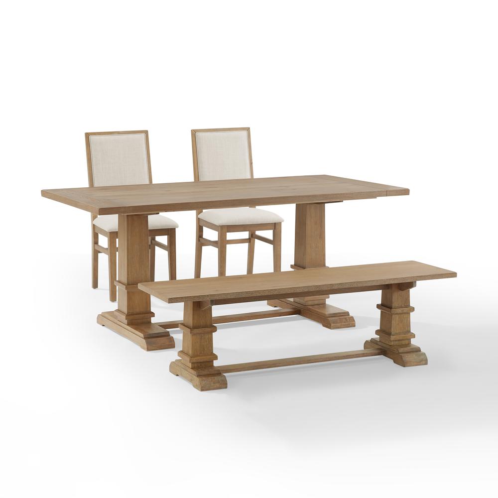 Joanna 4-Piece Dining Table Set For 5 - Table, Bench, & 2 Upholstered Chairs. Picture 6