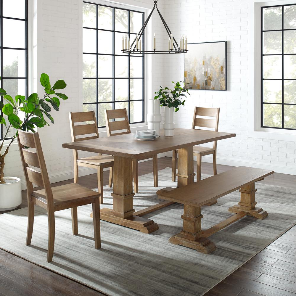 Joanna 6-Piece Dining Table Set For 7 - Table, Bench, & 4 Ladder-Back Chairs. Picture 2