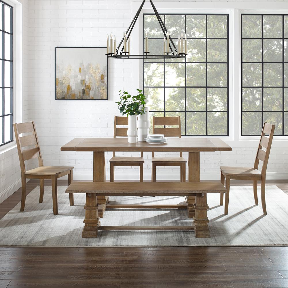 Joanna 6-Piece Dining Table Set For 7 - Table, Bench, & 4 Ladder-Back Chairs. Picture 3