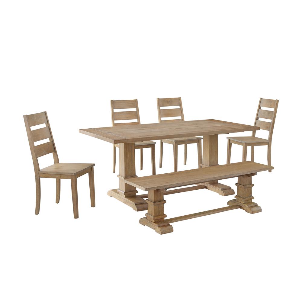 Joanna 6-Piece Dining Table Set For 7 - Table, Bench, & 4 Ladder-Back Chairs. Picture 1
