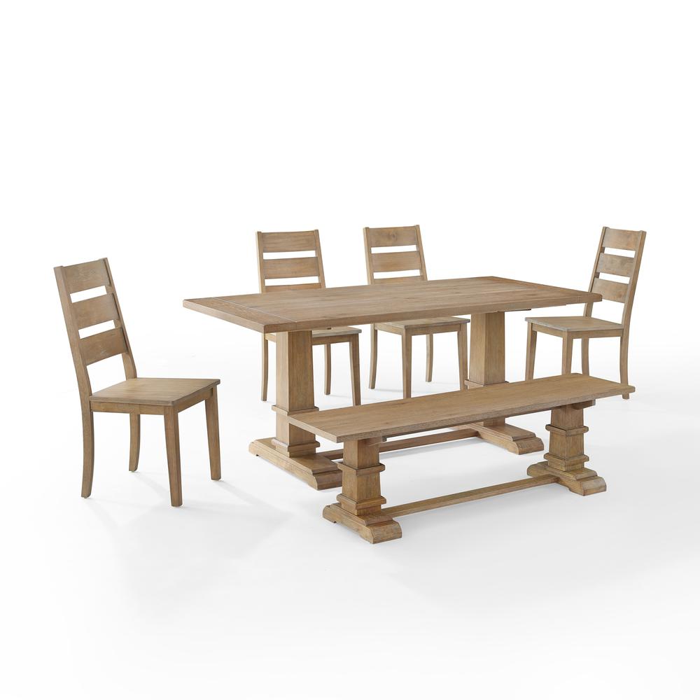 Joanna 6-Piece Dining Table Set For 7 - Table, Bench, & 4 Ladder-Back Chairs. Picture 5