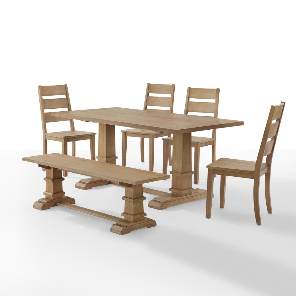 Joanna 6-Piece Dining Table Set For 7 - Table, Bench, & 4 Ladder-Back Chairs. Picture 7