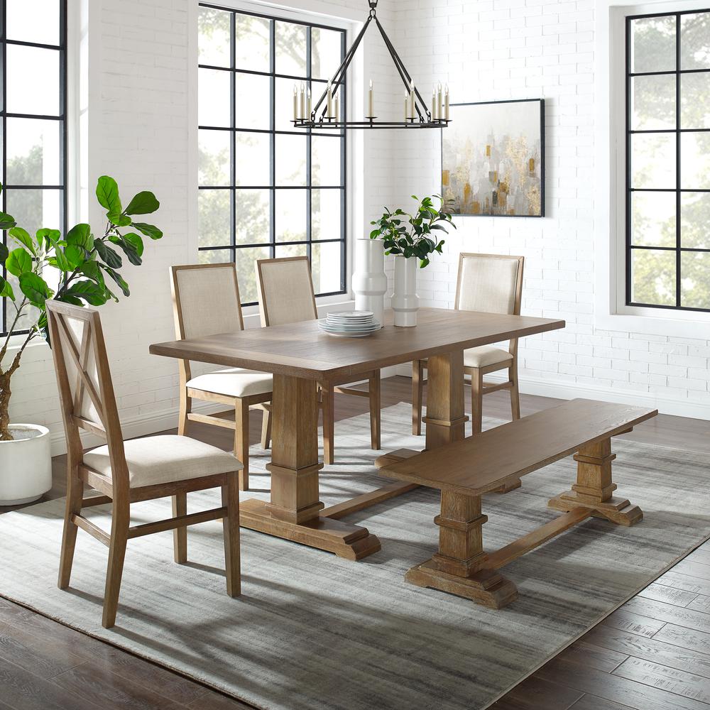 Joanna 6-Piece Dining Table Set For 7 - Table, Bench, & 4 Upholstered Chairs. Picture 2
