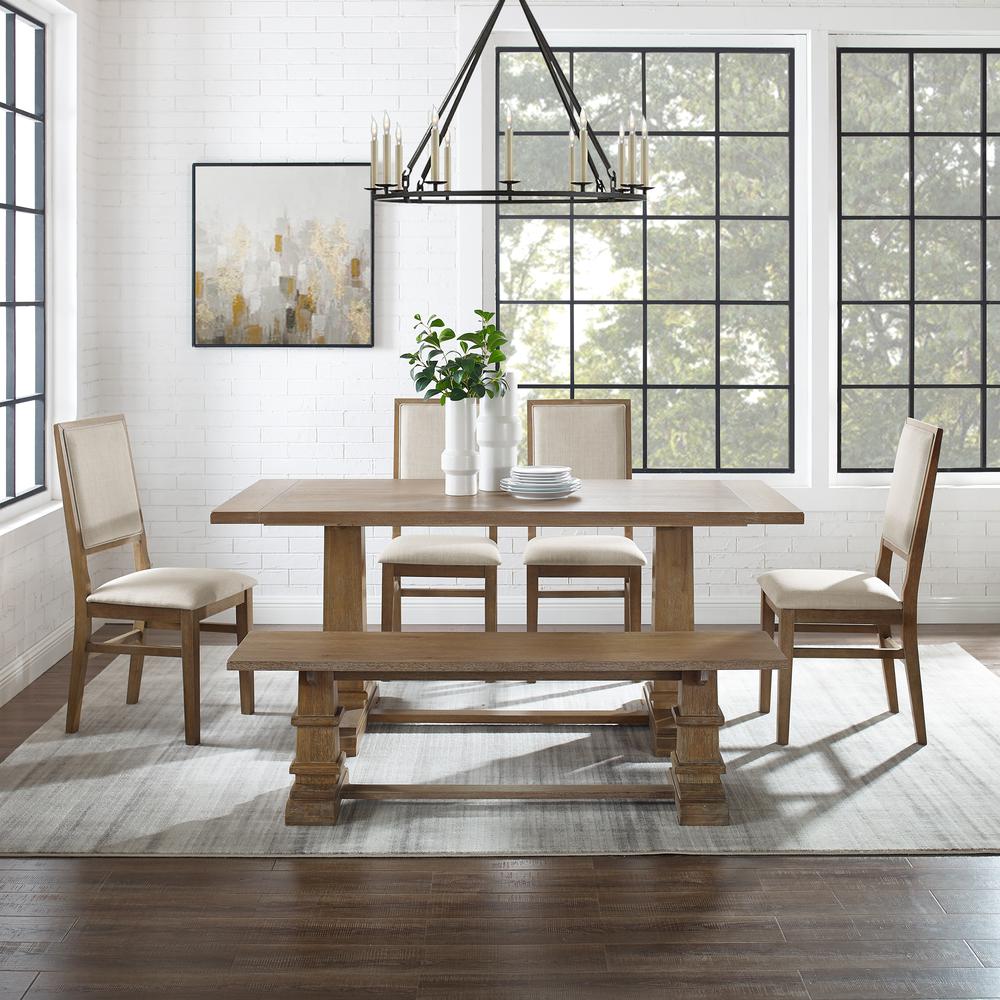 Joanna 6-Piece Dining Table Set For 7 - Table, Bench, & 4 Upholstered Chairs. Picture 3