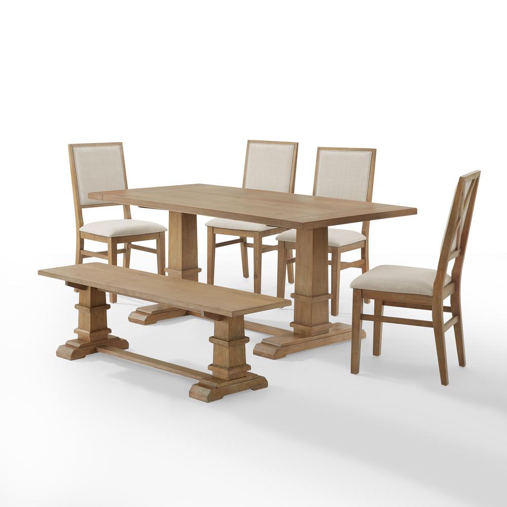 Joanna 6-Piece Dining Table Set For 7 - Table, Bench, & 4 Upholstered Chairs. Picture 8