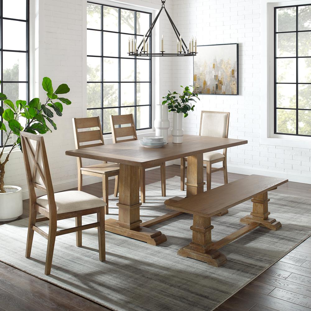 6-Piece Dining Table Set For 7, Table, Bench, 2 Ladder-Back Chairs, 2 Arm Chairs. Picture 2