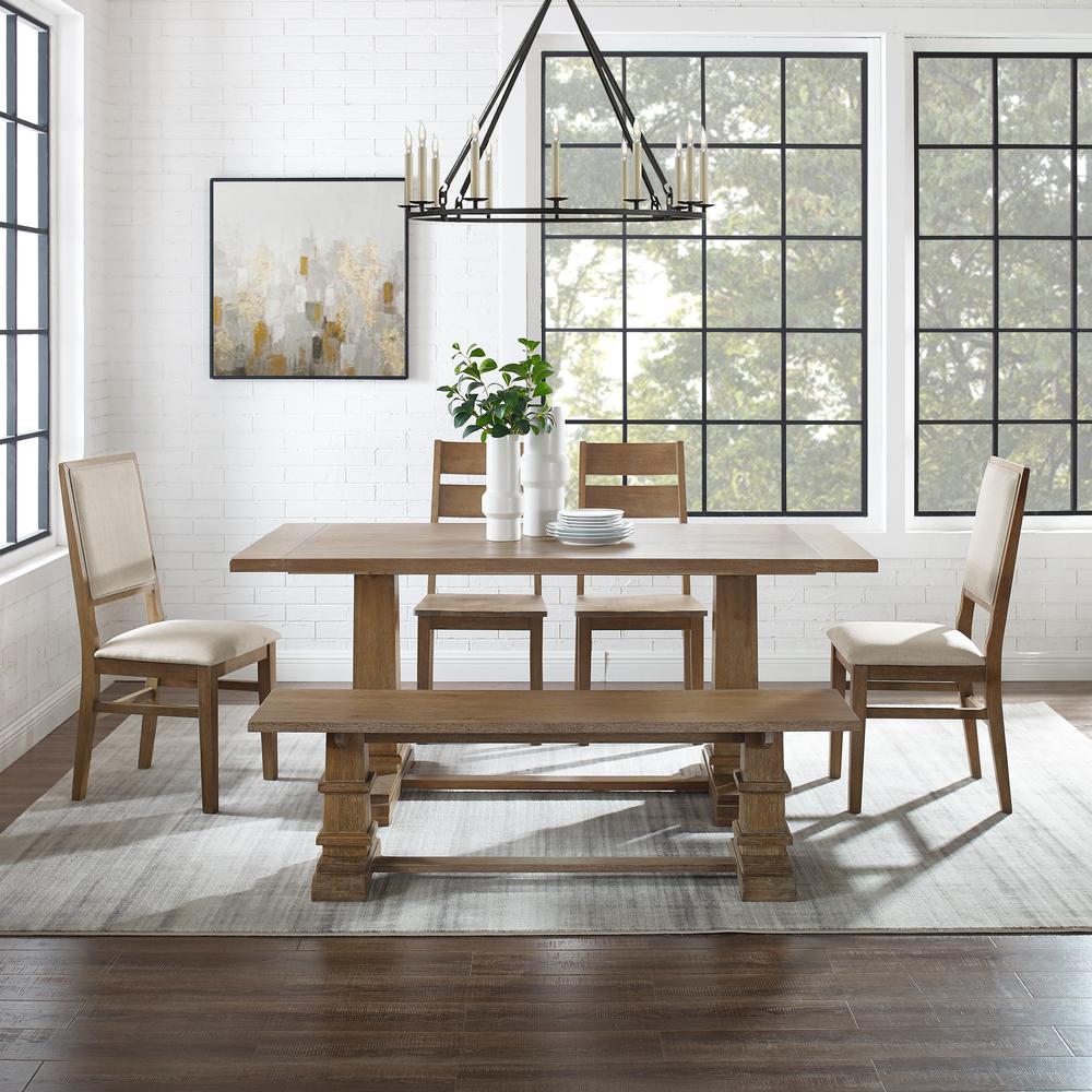 6-Piece Dining Table Set For 7, Table, Bench, 2 Ladder-Back Chairs, 2 Arm Chairs. Picture 3
