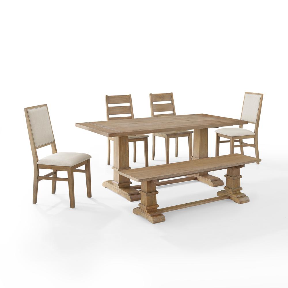 6-Piece Dining Table Set For 7, Table, Bench, 2 Ladder-Back Chairs, 2 Arm Chairs. Picture 6