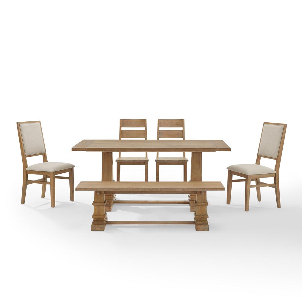 6-Piece Dining Table Set For 7, Table, Bench, 2 Ladder-Back Chairs, 2 Arm Chairs. Picture 7