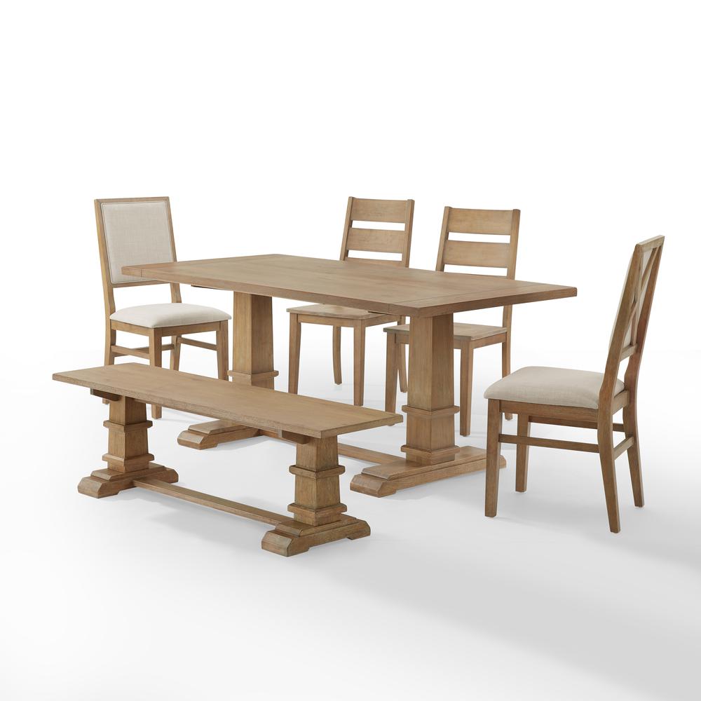 6-Piece Dining Table Set For 7, Table, Bench, 2 Ladder-Back Chairs, 2 Arm Chairs. Picture 8