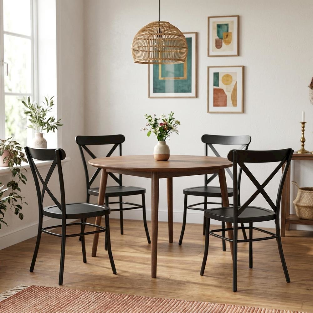Metal Dining Chair Set in Sleek Finish with Comfortable Back Support. Picture 2
