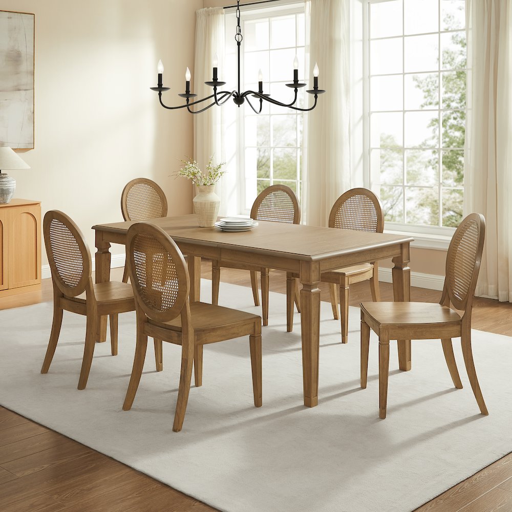 7-Piece Dining Table Set For 6 With Cane-Back Chairs, Table, 6 Cane-Back Chairs. Picture 5