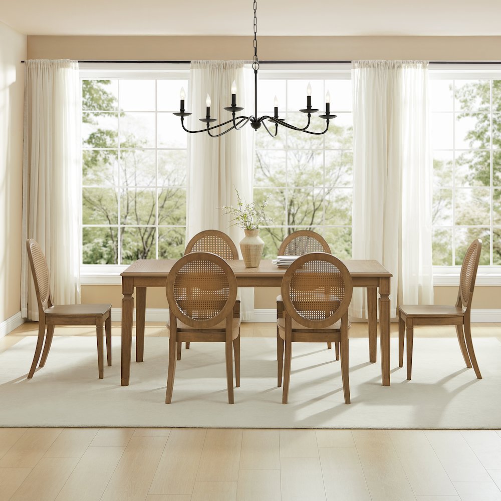 7-Piece Dining Table Set For 6 With Cane-Back Chairs, Table, 6 Cane-Back Chairs. Picture 6