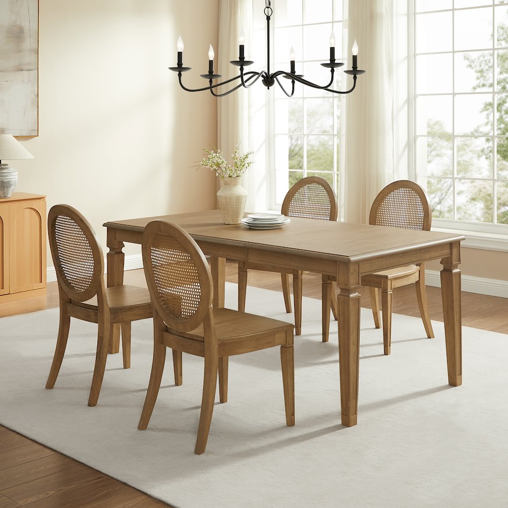 5-Piece Dining Table Set For 4 With Cane-Back Chairs, Table, 4 Cane-Back Chairs. Picture 5
