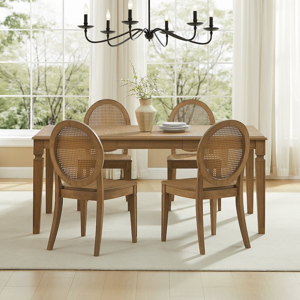 5-Piece Dining Table Set For 4 With Cane-Back Chairs, Table, 4 Cane-Back Chairs. Picture 6