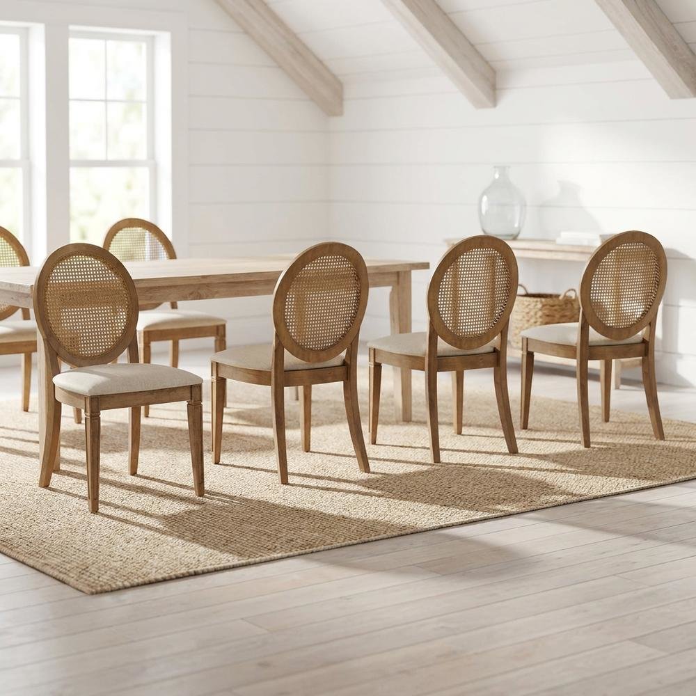Cane-Back Dining Chair Set with Creme Accents, Upholstered Seats, 4 Pieces. Picture 2
