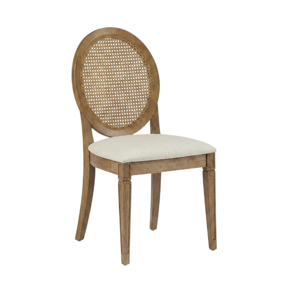 Cane-Back Dining Chair Set with Creme Accents, Upholstered Seats, 4 Pieces. Picture 4