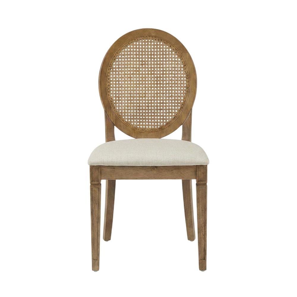 Cane-Back Dining Chair Set with Creme Accents, Upholstered Seats, 4 Pieces. Picture 6