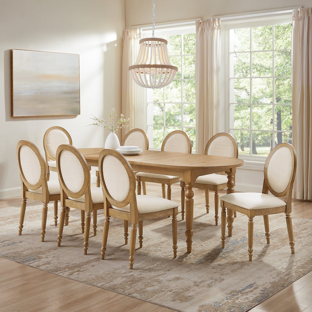 Daphne 9-Piece Dining Set For 8 Rustic Brown/Crème - Table & 8 Chairs. Picture 2