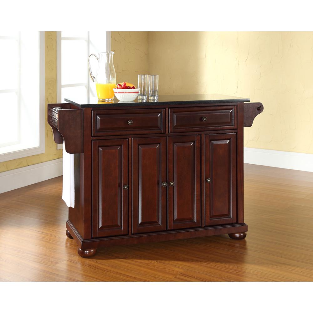 Alexandria Granite Top Full Size Kitchen Island/Cart Mahogany/Black. Picture 2