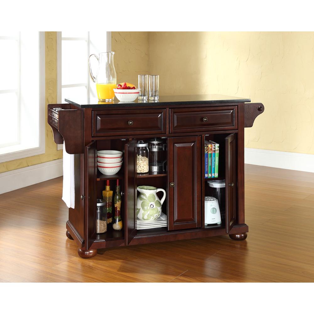 Alexandria Granite Top Full Size Kitchen Island/Cart Mahogany/Black. Picture 3