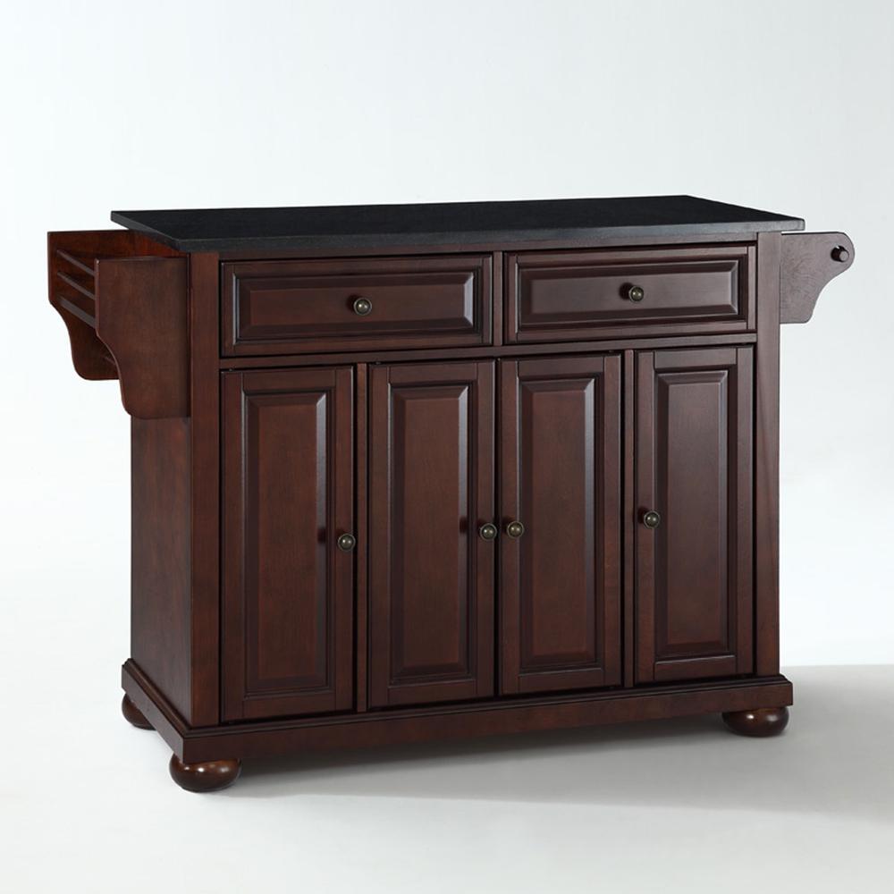 Alexandria Granite Top Full Size Kitchen Island/Cart Mahogany/Black. Picture 1