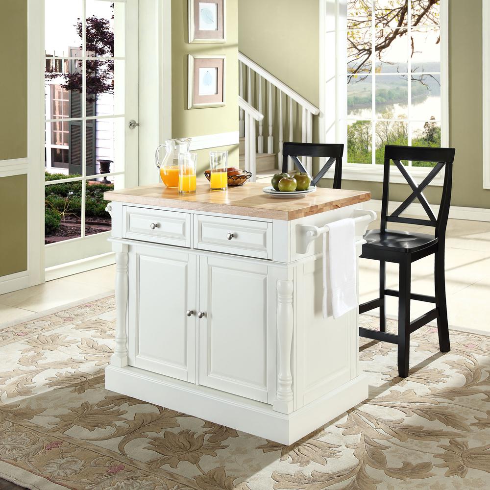 Oxford Kitchen Island W/X-Back Stools, Kitchen Island, 2 Counter Bar Stools. Picture 3