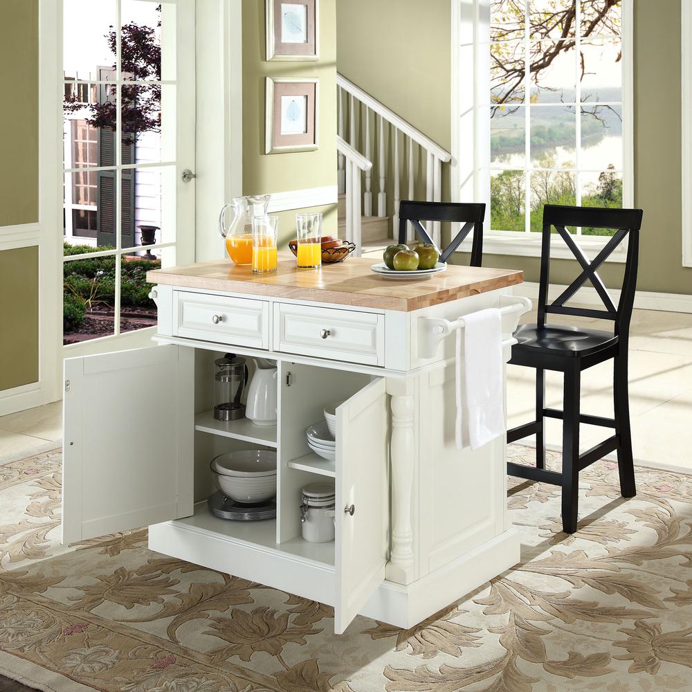 Oxford Kitchen Island W/X-Back Stools, Kitchen Island, 2 Counter Bar Stools. Picture 4
