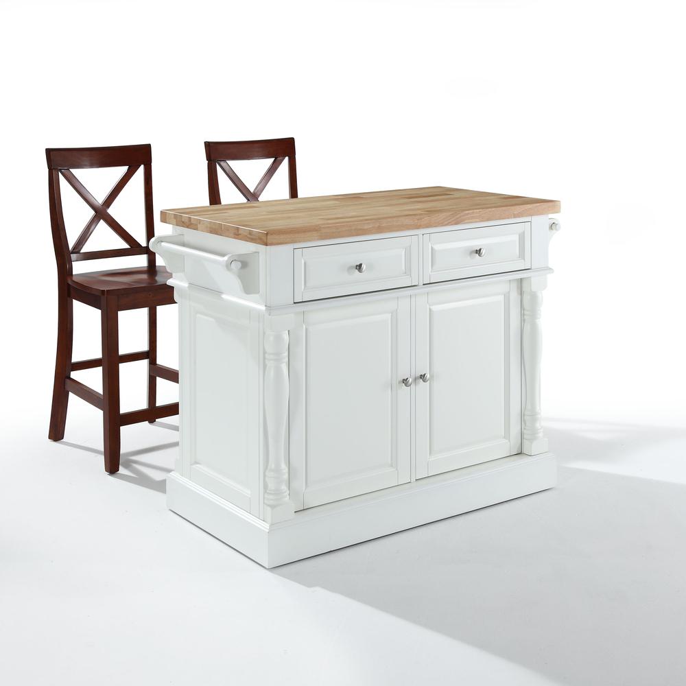 Oxford Kitchen Island W/X-Back Stools, Kitchen Island, 2 Counter Bar Stools. Picture 1