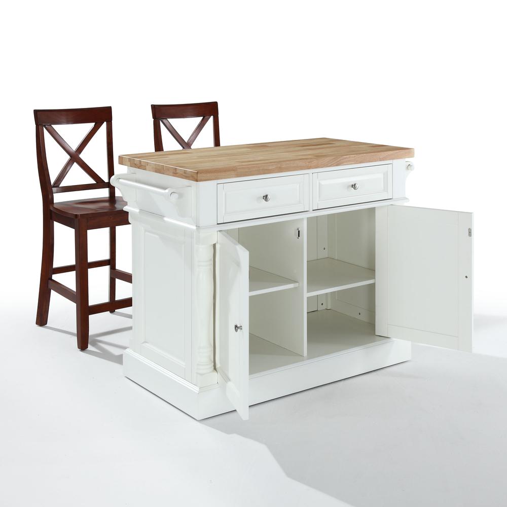 Oxford Kitchen Island W/X-Back Stools, Kitchen Island, 2 Counter Bar Stools. Picture 2