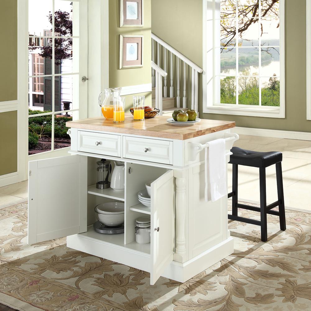 Oxford Kitchen Island W/Saddle Stools, Kitchen Island, 2 Counter Bar Stools. Picture 3