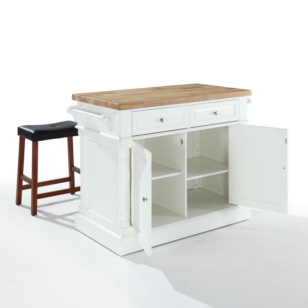 Oxford Kitchen Island W/Saddle Stools, Kitchen Island, 2 Counter Bar Stools. Picture 5