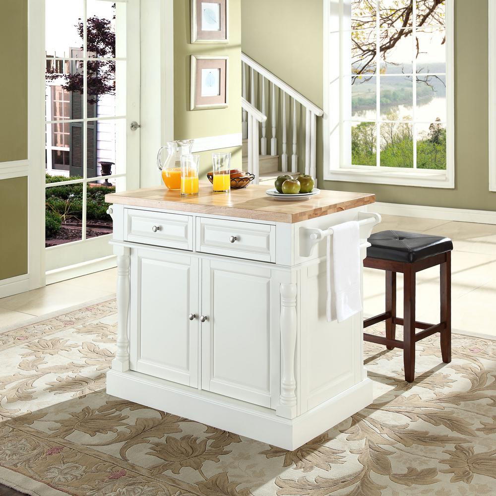 Oxford Kitchen Island W/Square Seat Stools, Kitchen Island, 2 Counter Bar Stools. Picture 2