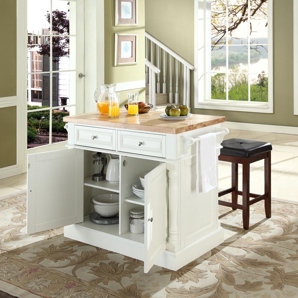Oxford Kitchen Island W/Square Seat Stools, Kitchen Island, 2 Counter Bar Stools. Picture 3