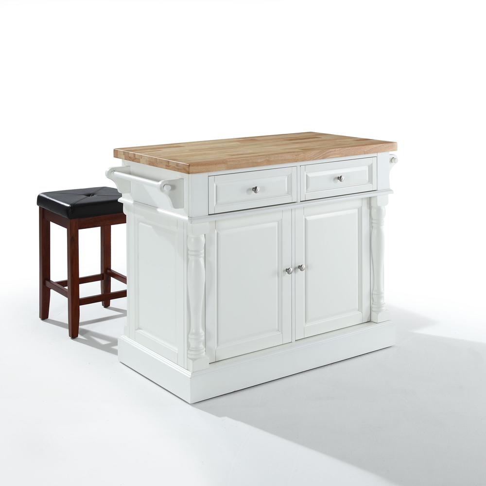 Oxford Kitchen Island W/Square Seat Stools, Kitchen Island, 2 Counter Bar Stools. Picture 1