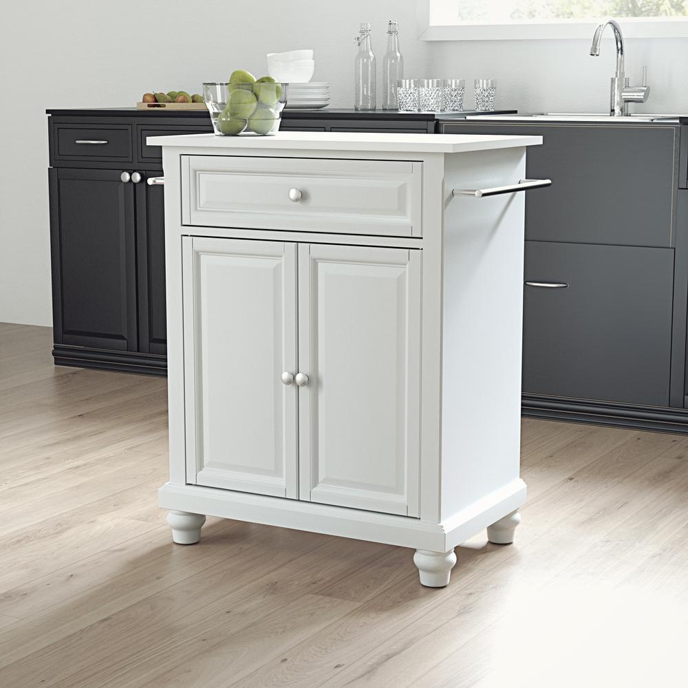 Cambridge Stone Top Portable Kitchen Island/Cart White/White. Picture 2