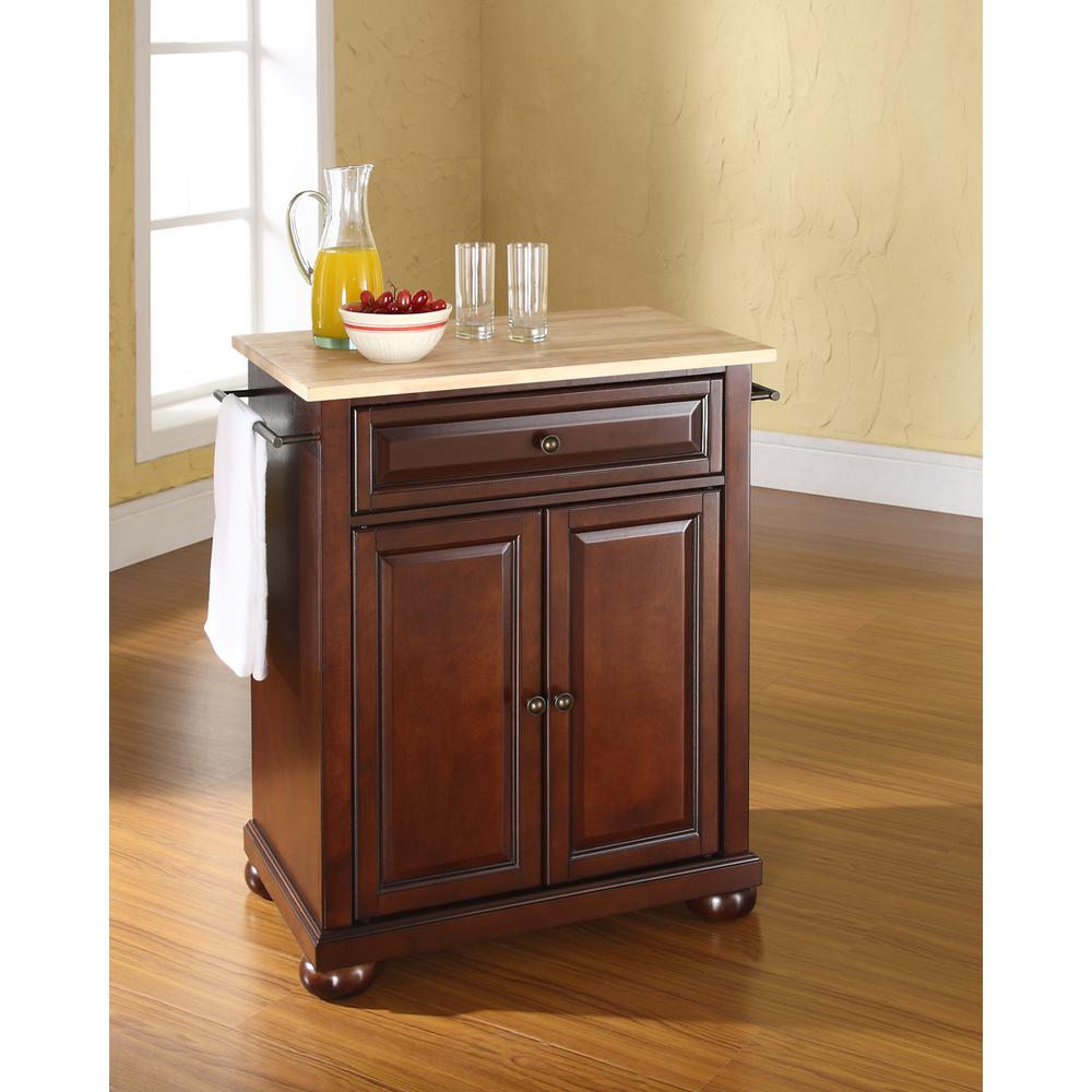 Alexandria Wood Top Portable Kitchen Island/Cart Mahogany/Natural. Picture 2