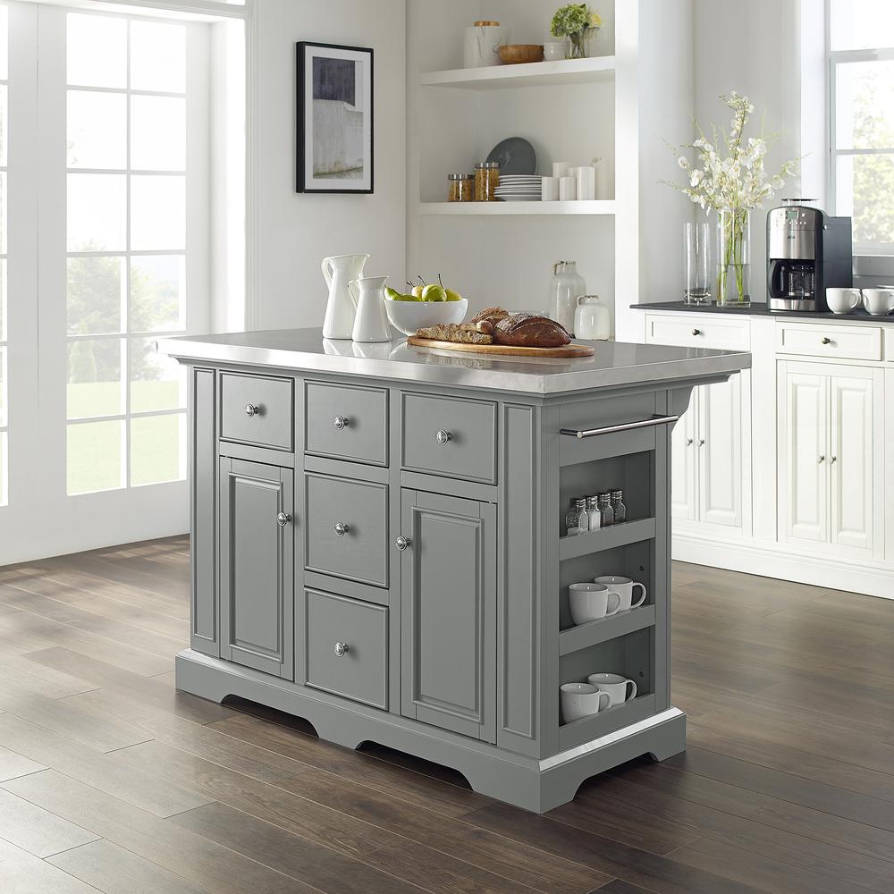 Julia Kitchen Island Gray/Stainless Steel. Picture 2