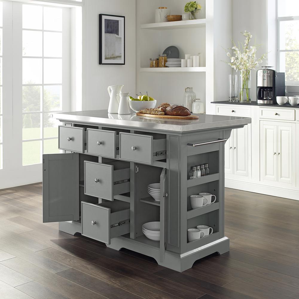 Julia Kitchen Island Gray/Stainless Steel. Picture 3